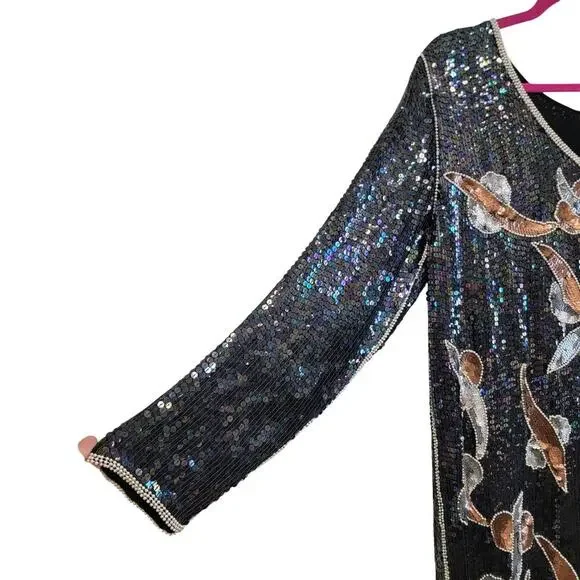 Gorgeous Sequin Sheath Dress | Modest Glam Vintage Silk - Picture 3 of 12